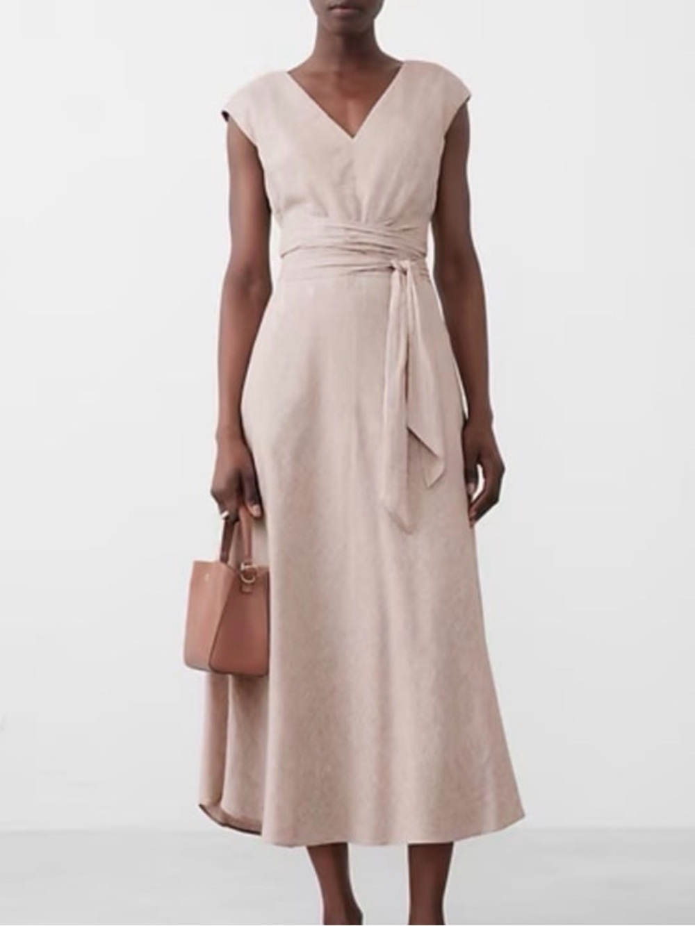 Banana Republic Factory Cream Beige Linen Blend Sleeveless Belted Midi Dress 6